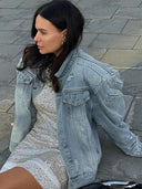 Amelie | Embroidered Denim Jacket – Button Front Oversized Long Sleeve