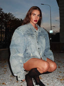 Amelie | Embroidered Denim Jacket – Button Front Oversized Long Sleeve