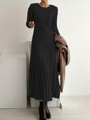 Amethyst | Cable Knit Maxi Dress – Casual Crew Neck Long Sleeve Ribbed Texture