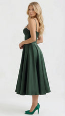 Amity | Sweetheart Midi Dress – Evening Spaghetti Strap Bust Cups Flared Skirt