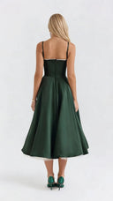 Amity | Sweetheart Midi Dress – Evening Spaghetti Strap Bust Cups Flared Skirt
