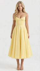 Amity | Sweetheart Midi Dress – Evening Spaghetti Strap Bust Cups Flared Skirt