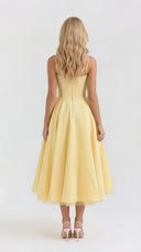 Amity | Sweetheart Midi Dress – Evening Spaghetti Strap Bust Cups Flared Skirt