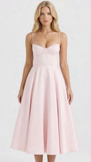 Amity | Sweetheart Midi Dress – Evening Spaghetti Strap Bust Cups Flared Skirt