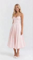 Amity | Sweetheart Midi Dress – Evening Spaghetti Strap Bust Cups Flared Skirt