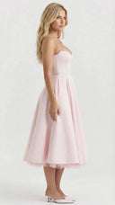 Amity | Sweetheart Midi Dress – Evening Spaghetti Strap Bust Cups Flared Skirt