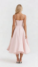 Amity | Sweetheart Midi Dress – Evening Spaghetti Strap Bust Cups Flared Skirt