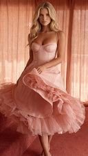 Amity | Sweetheart Midi Dress – Evening Spaghetti Strap Bust Cups Flared Skirt