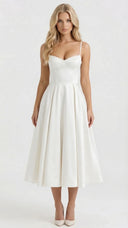 Amity | Sweetheart Midi Dress – Evening Spaghetti Strap Bust Cups Flared Skirt