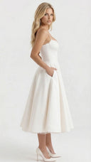 Amity | Sweetheart Midi Dress – Evening Spaghetti Strap Bust Cups Flared Skirt