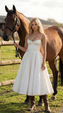 Amity | Sweetheart Midi Dress – Evening Spaghetti Strap Bust Cups Flared Skirt