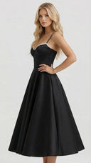 Amity | Sweetheart Midi Dress – Evening Spaghetti Strap Bust Cups Flared Skirt