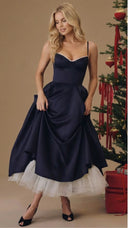 Amity | Sweetheart Midi Dress – Evening Spaghetti Strap Bust Cups Flared Skirt