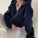 Angelique | Cropped Zip Hoodie – Casual Drawstring Hood Long Sleeve Front Pockets