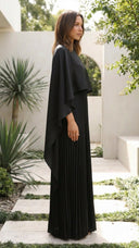 Aniya | Cape Sleeve Pleated Maxi Dress – Boat Neck Formal Wedding Guest Gown
