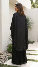 Aniya | Cape Sleeve Pleated Maxi Dress – Boat Neck Formal Wedding Guest Gown