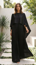 Aniya | Cape Sleeve Pleated Maxi Dress – Boat Neck Formal Wedding Guest Gown
