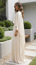 Aniya | Cape Sleeve Pleated Maxi Dress – Boat Neck Formal Wedding Guest Gown