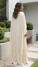 Aniya | Cape Sleeve Pleated Maxi Dress – Boat Neck Formal Wedding Guest Gown