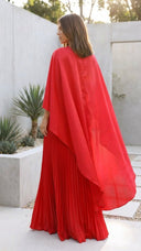 Aniya | Cape Sleeve Pleated Maxi Dress – Boat Neck Formal Wedding Guest Gown