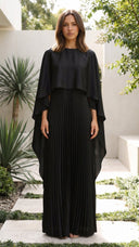 Aniya | Cape Sleeve Pleated Maxi Dress – Boat Neck Formal Wedding Guest Gown