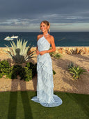 Annabel | Pleated Tiered Maxi Dress – Halter Neck Sleeveless Wedding Guest