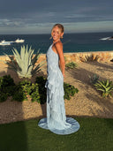 Annabel | Pleated Tiered Maxi Dress – Halter Neck Sleeveless Wedding Guest