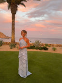 Annabel | Pleated Tiered Maxi Dress – Halter Neck Sleeveless Wedding Guest