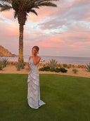 Annabel | Pleated Tiered Maxi Dress – Halter Neck Sleeveless Wedding Guest
