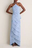Annabel | Pleated Tiered Maxi Dress – Halter Neck Sleeveless Wedding Guest