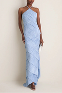Annabel | Pleated Tiered Maxi Dress – Halter Neck Sleeveless Wedding Guest