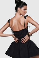 Annabelle | Structured Mini – Square Neck Tie Strap Corset Peplum Skater Party Dress