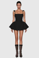 Annabelle | Structured Mini – Square Neck Tie Strap Corset Peplum Skater Party Dress