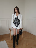 Annalise | Blazer Mini Dress – Long Sleeve Lace Corset Overlay Party Dress