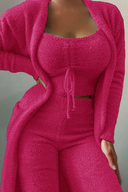 Anneliese | Fuzzy Three Piece Lounge Set – Crop Top Cardigan Wide Leg Pants