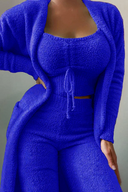 Anneliese | Fuzzy Three Piece Lounge Set – Crop Top Cardigan Wide Leg Pants