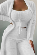 Anneliese | Fuzzy Three Piece Lounge Set – Crop Top Cardigan Wide Leg Pants