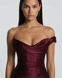 Anouk | Satin Maxi Dress – Evening One Shoulder Draped Neck Ruched Front