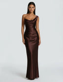 Anouk | Satin Maxi Dress – Evening One Shoulder Draped Neck Ruched Front