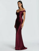Anouk | Satin Maxi Dress – Evening One Shoulder Draped Neck Ruched Front