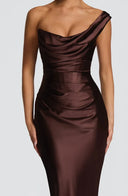 Anouk | Satin Maxi Dress – Evening One Shoulder Draped Neck Ruched Front