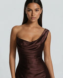 Anouk | Satin Maxi Dress – Evening One Shoulder Draped Neck Ruched Front