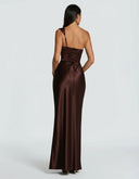 Anouk | Satin Maxi Dress – Evening One Shoulder Draped Neck Ruched Front