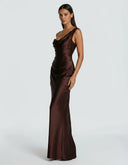 Anouk | Satin Maxi Dress – Evening One Shoulder Draped Neck Ruched Front