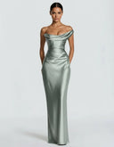 Anouk | Satin Maxi Dress – Evening One Shoulder Draped Neck Ruched Front
