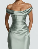 Anouk | Satin Maxi Dress – Evening One Shoulder Draped Neck Ruched Front