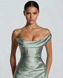 Anouk | Satin Maxi Dress – Evening One Shoulder Draped Neck Ruched Front