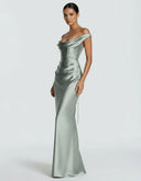 Anouk | Satin Maxi Dress – Evening One Shoulder Draped Neck Ruched Front