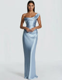 Anouk | Satin Maxi Dress – Evening One Shoulder Draped Neck Ruched Front