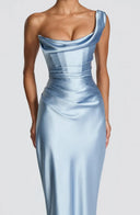 Anouk | Satin Maxi Dress – Evening One Shoulder Draped Neck Ruched Front
